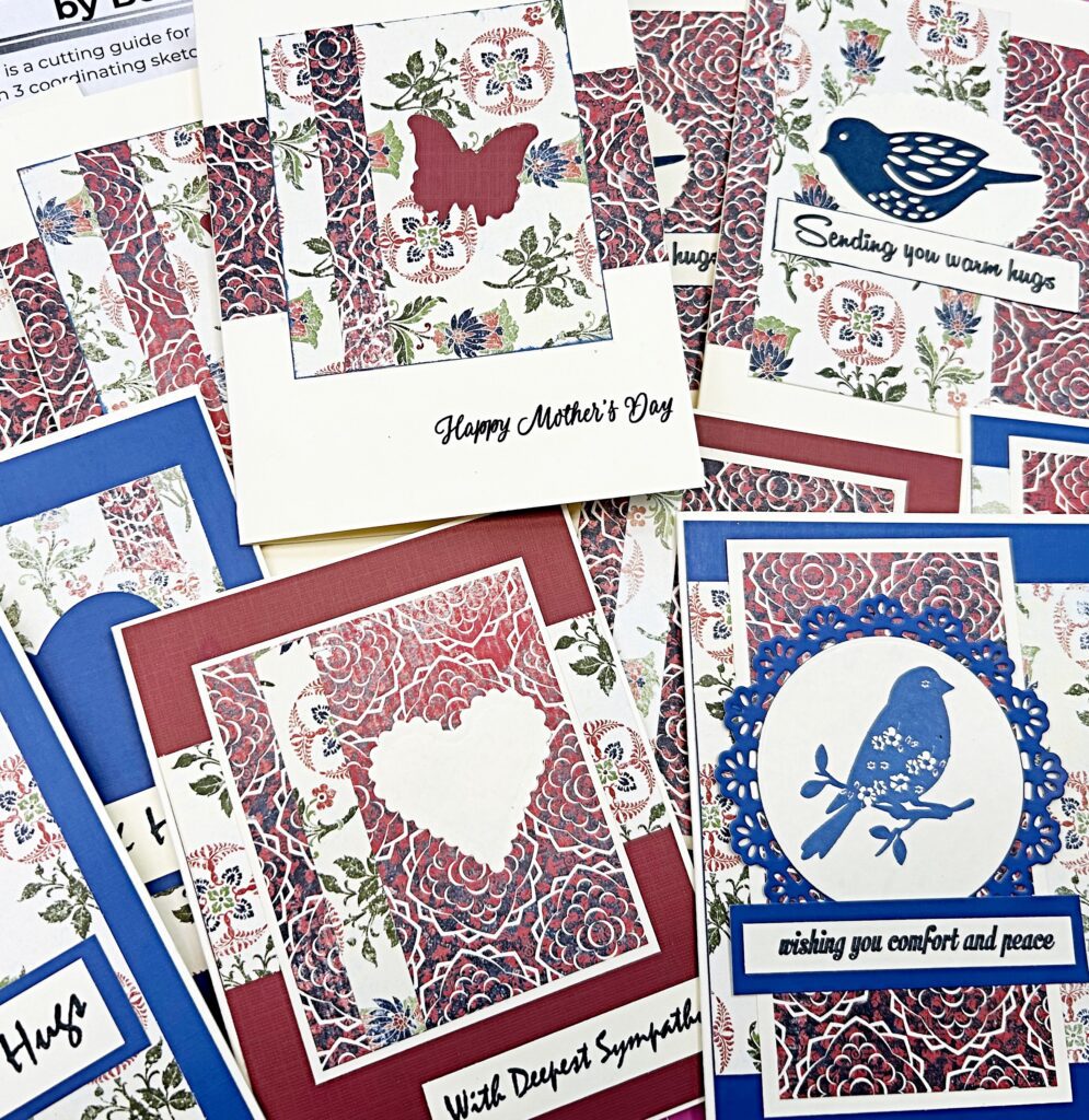 set of cards made using a no scraps card template