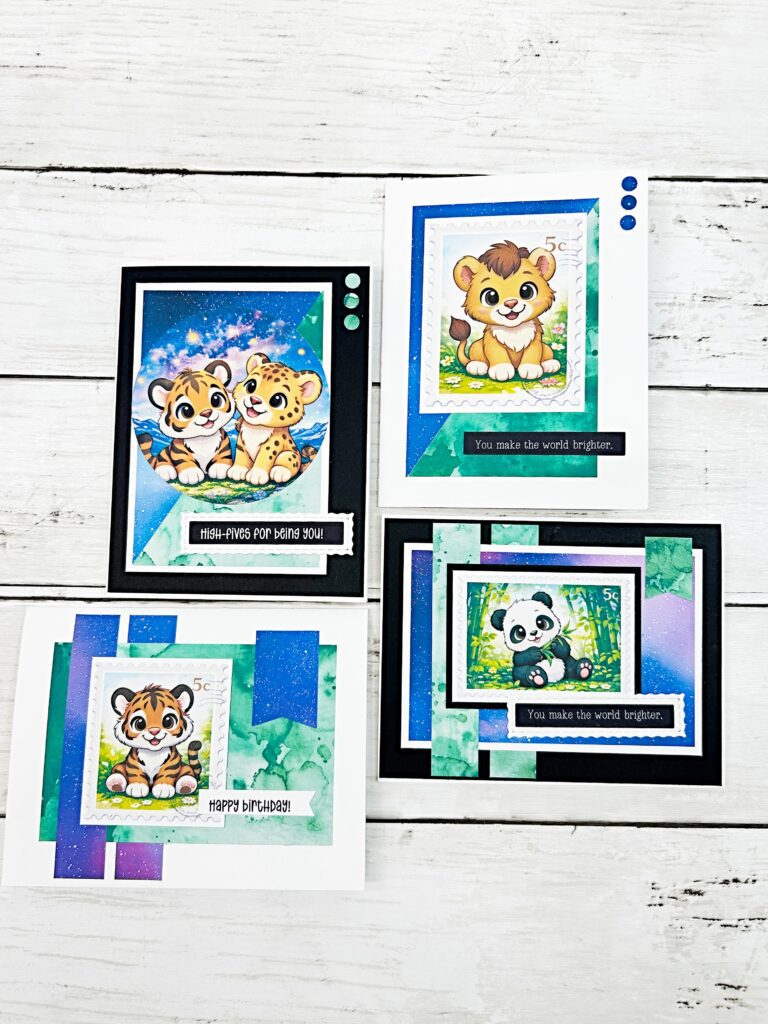 set of cards featuring cute animals and uplifting sentiments