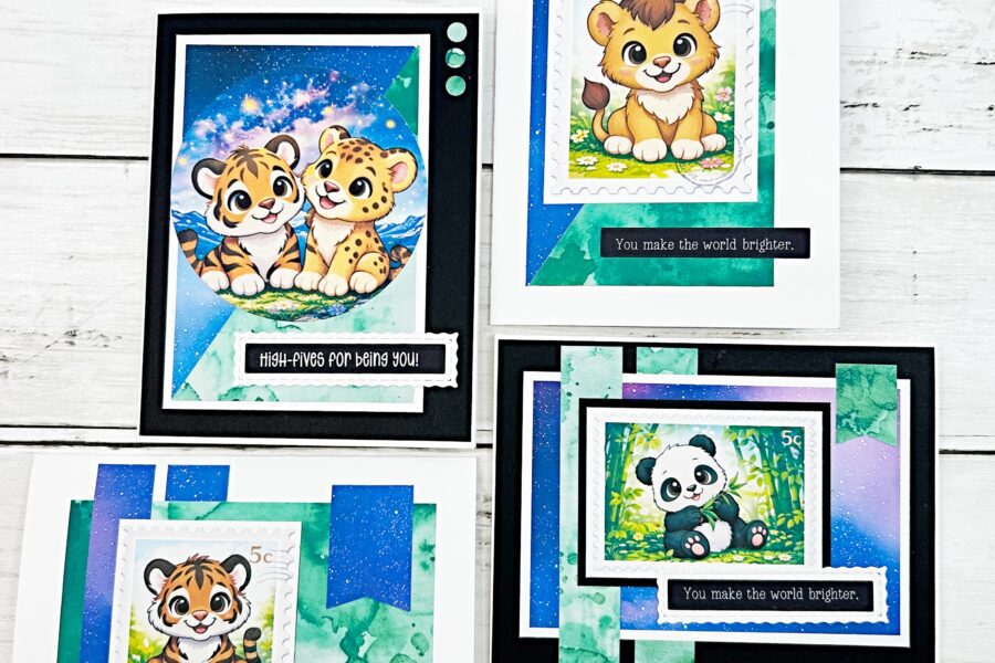 set of cards featuring cute animals and uplifting sentiments